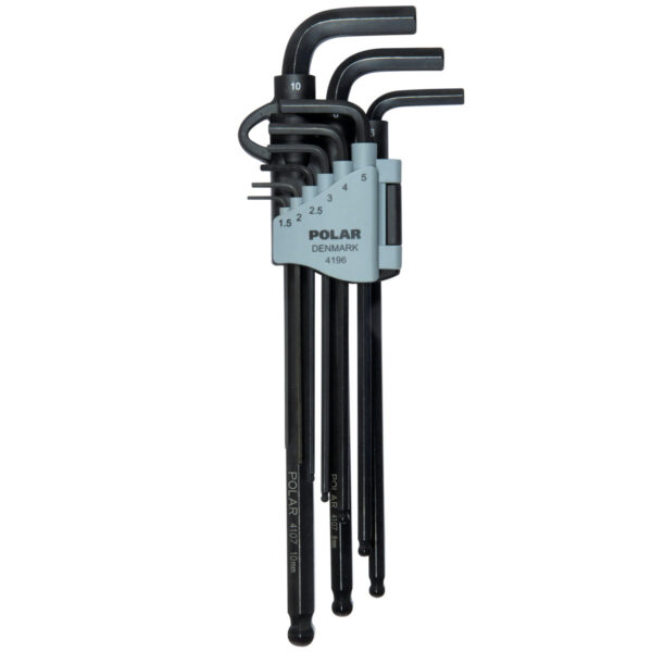 Extra long metric hexagon key set with ballpoint