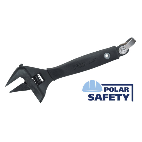 Tethered adjustable wrenches - extra wide opening
